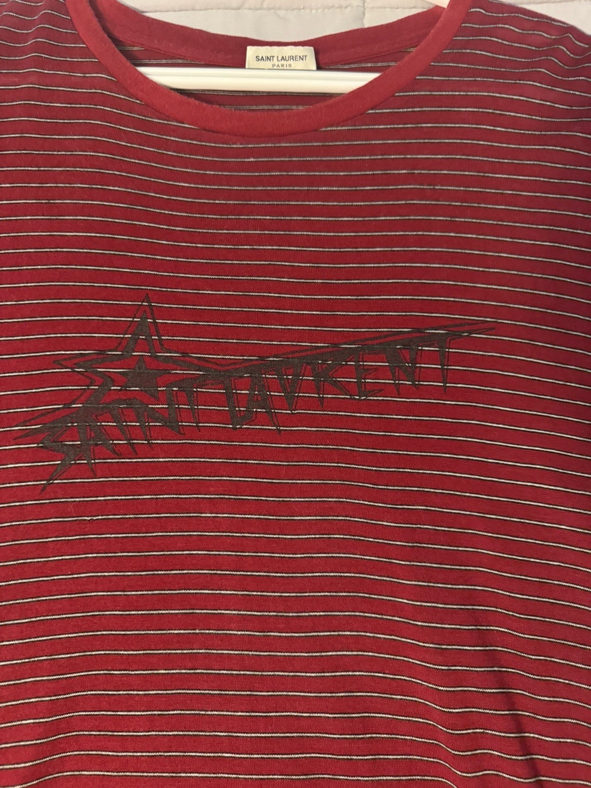 Autentica T shirt Saint Laurent a righe con logo stella rossa taglia large