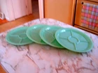 Rare Fire King Jadite 5 Section Wagon Wheel Divided Plates Set of 4 Plates