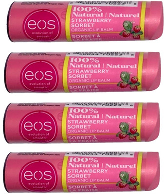 EOS 100% Natural & Organic Lip Balm Stick - Strawberry Sorbet 0.14 oz Pack of 4