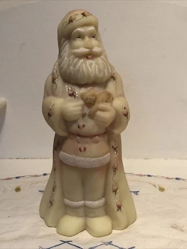Fenton Uranium Burmese Glass Old World Santa Figurine w/ Cat 8.5”