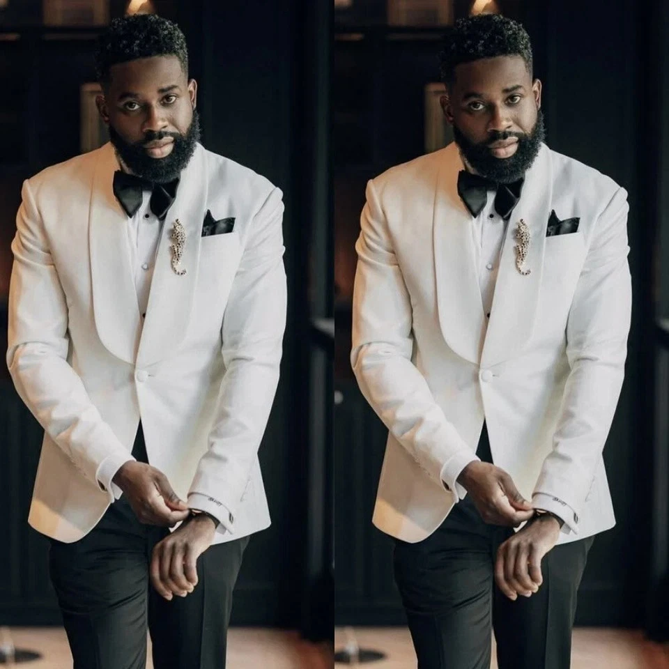 White Men Suits Shawl Lapel Formal Party Prom Wedding Groom Wear Men Tuxedos