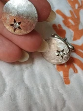 Vtg swank cufflinks silver Tone With Rhinestone Star