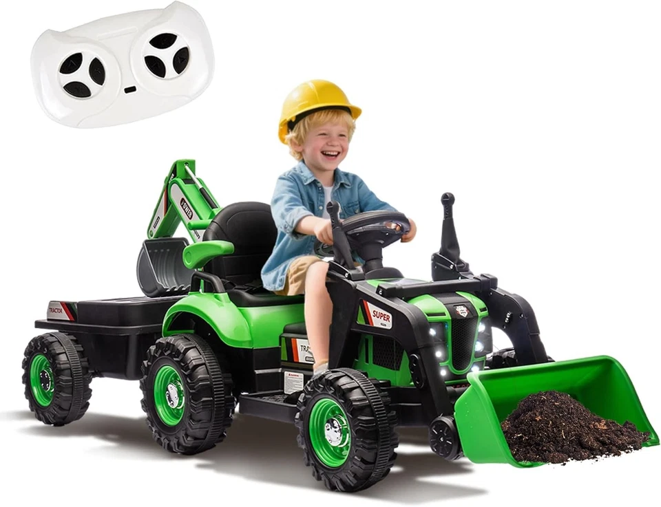 Camión de volteo excavadora 4 en 1 tractor 24V para niños con control remoto ajustable de 3 velocidades Foto 2 de 4