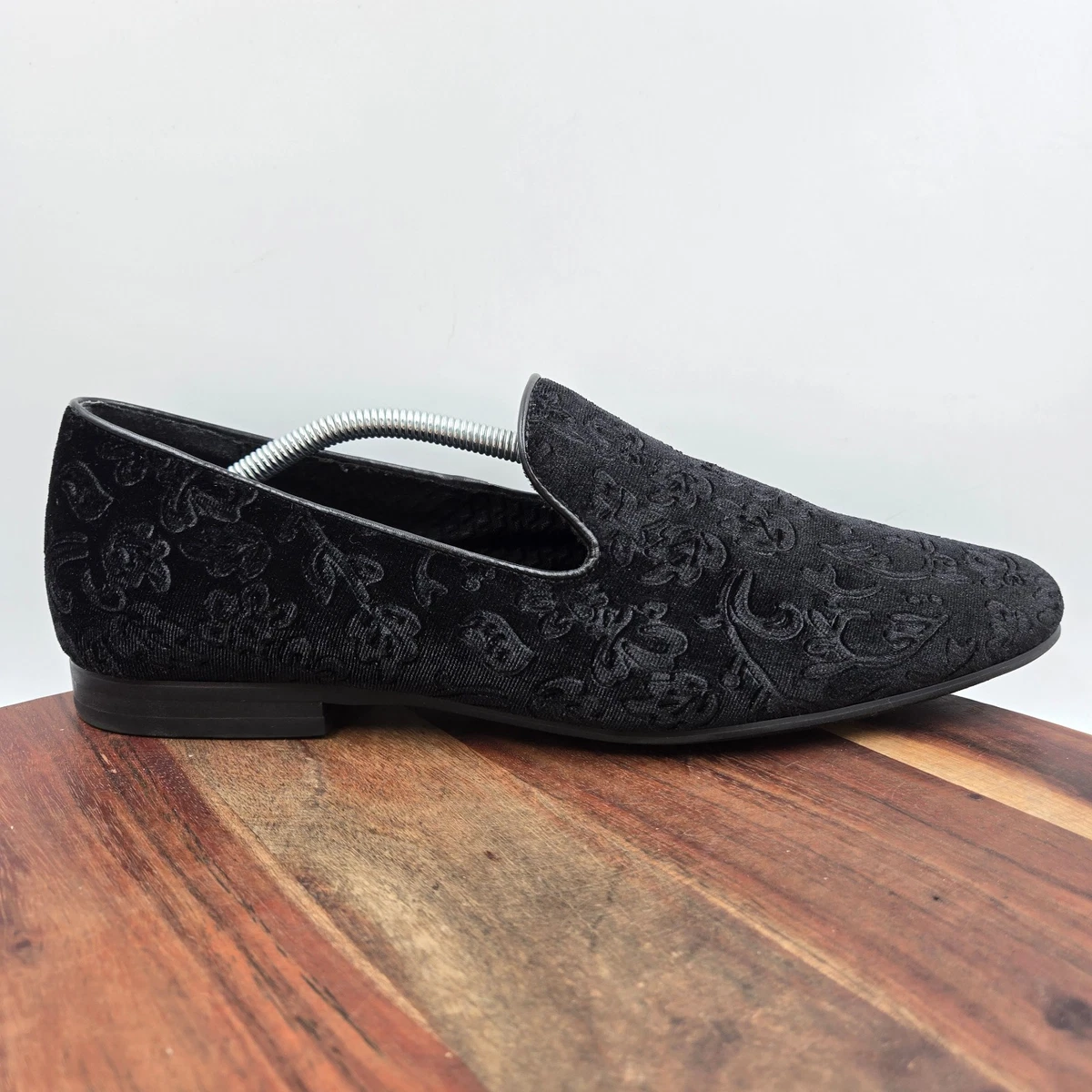 Robert Graham Mens Shoes Geometric Black Satin Horsebit Sculls Loafers Size 8.5M Black Floral Dress Shoes for Men for sale | eBay main image 3