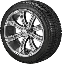 (4) Golf Cart 205/30-14 Deli Low Pro Tires on 14x7 Gunmetal Gray Tempest Wheels