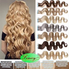 Tape in Wavy Human Hair Extensions Skin Weft Body Wave Real Hair Fashion 18in