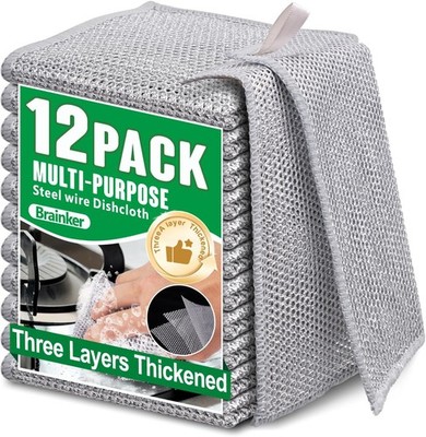 12pcs Non Scratch Wire Dishcloth Multipurpose Reuseable 3Layer Steel Wool Cleani