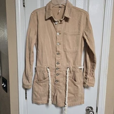 Free People Women's Natural Out In The Thunder Utility Romper Size XS