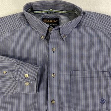 Ariat Pro Series Shirt Mens XL Blue Check Vented Western Long Sleeve Button Down
