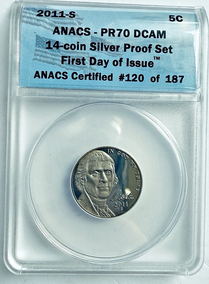 2011-S Jefferson ANACS PR70 DCAM 5c ~ #120 of 187 ~ Perfect Grade Beauty! - Image 2 of 4