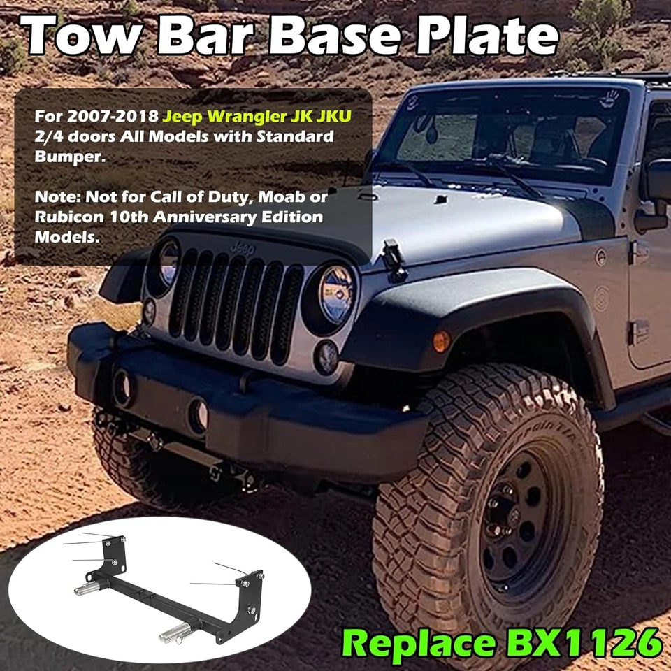BX1126 for Blue OX Jeep Wrangler JK JKU 2007-2018 Tow Bar Base Plate Bumper - Image 2 of 4
