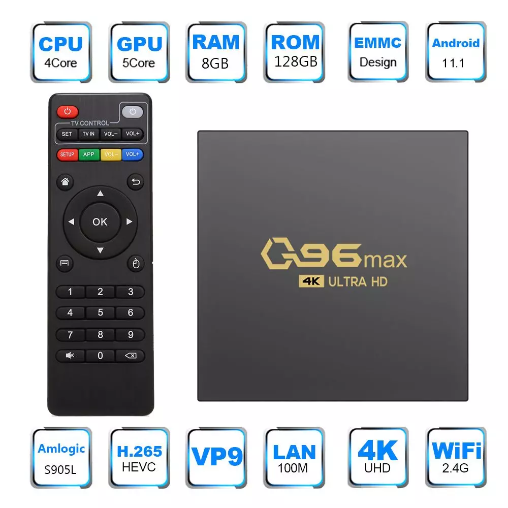 Q96 MAX décodeur TV Internet Android 10 AmLogic Jingchen 4K EU