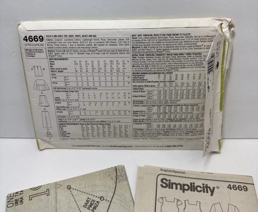 Simplicity 4669 Girls Pants Skirt Top Purse Lizzy McGuire Pattern 3-6 Uncut - Image 2 of 2