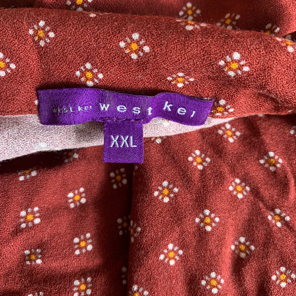 West Kei Top Womens XXL Multicolor Floral Print V-Neck Popover Collared Blouse - Image 4 of 4