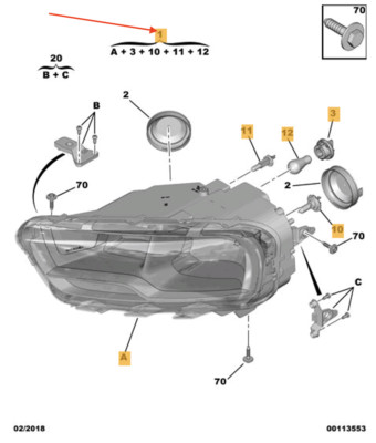 CITRO N C4 CACTUS Front Right Headlight LHD 9821349680 New Genuine 