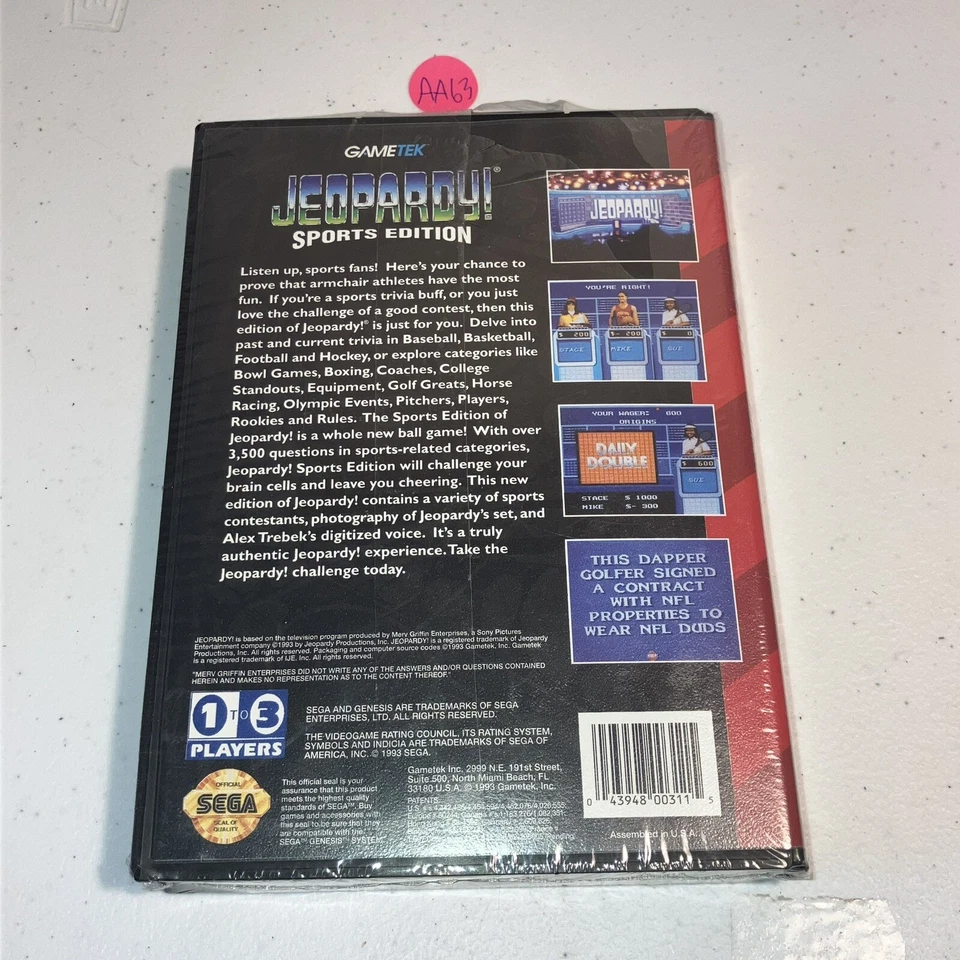 Jeopardy! Sports Edition (Sega Genesis Jeopardy) Brand New, Broken Seal AA63 - Image 2 of 3