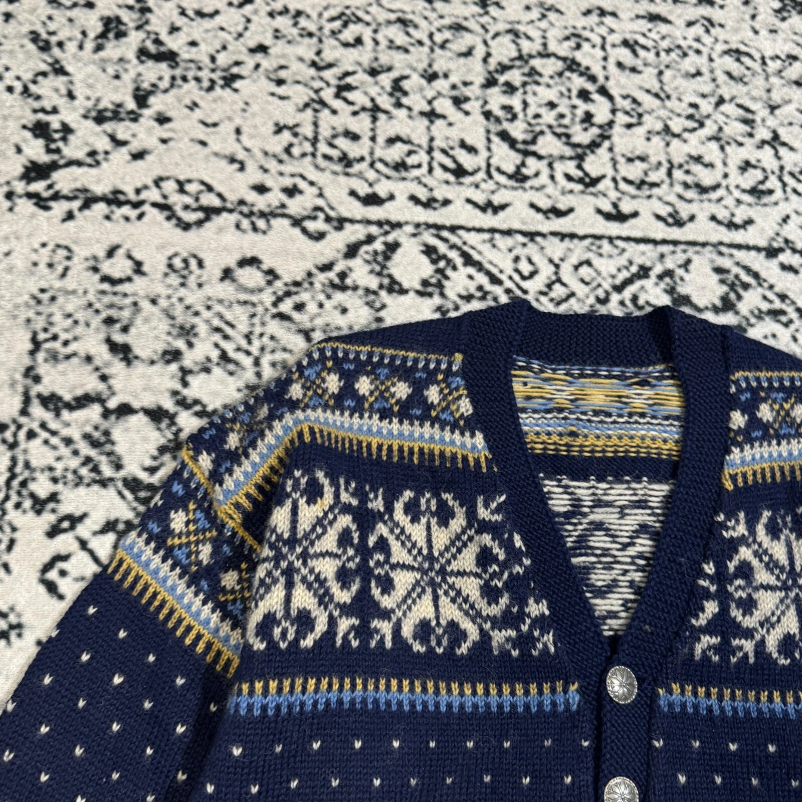 GUCCI Cardigan maglione lana blu navy unisex vintage taglia S Norvegia Natale Y2K anni 90