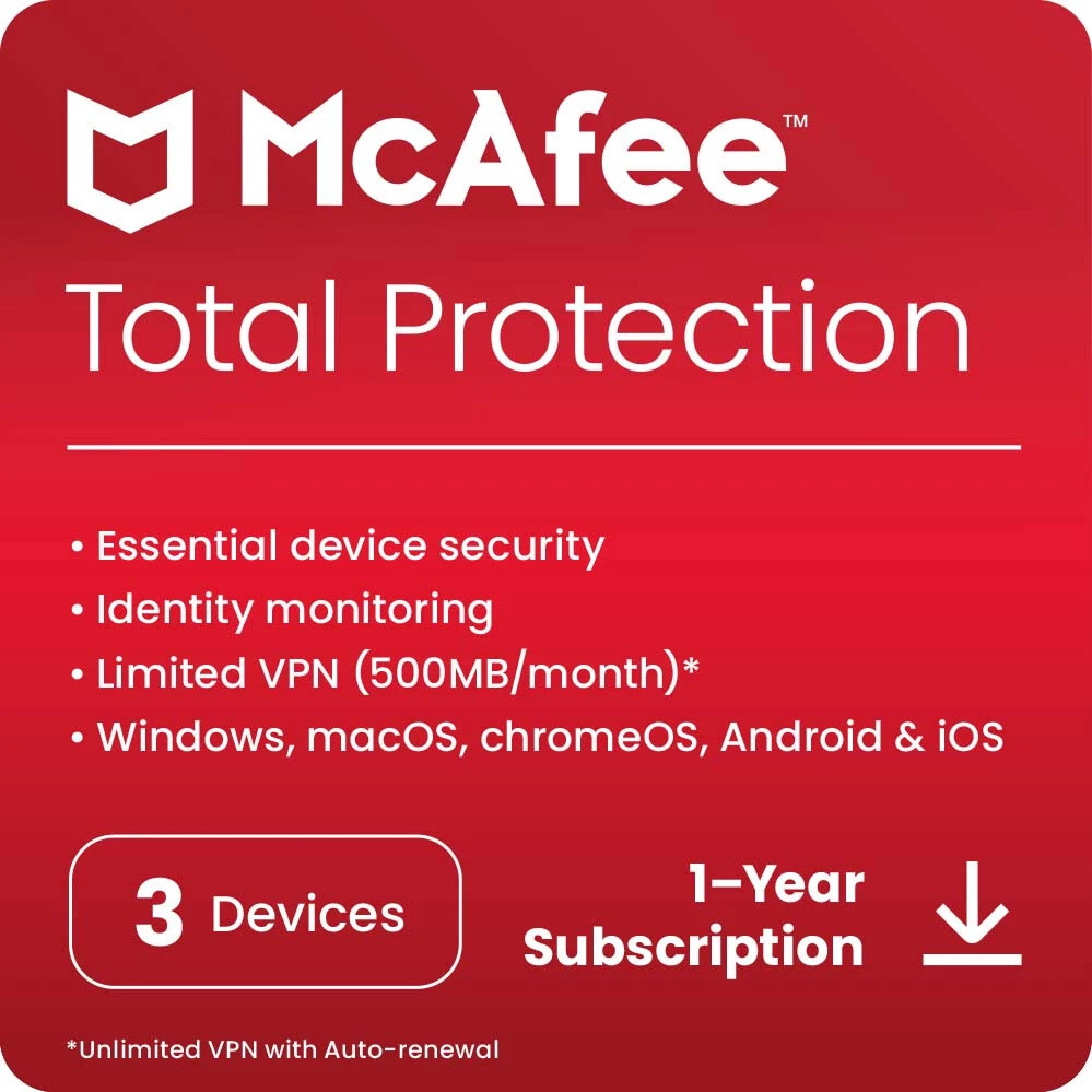 McAfee Total Protection Antivirus 2024 3 Devices 1 Year, 5 Minute  McAfee Total Protection Antivirus 2024 3 Devices 1 Year, 5 Minute
