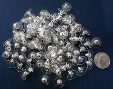 100 Disk earring backs clutches clear plastic no pitch disk silver plated FPE116