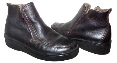 Salamander Brown Leather Lambs Wool Lined Zippered Ankle Boots US12 EU45 Germany