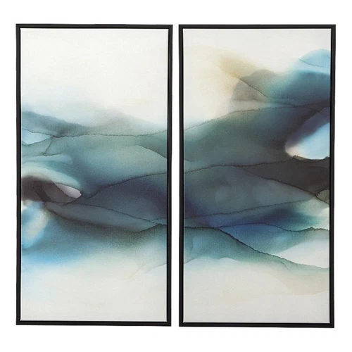 Uttermost September Desert Canvas Fabric Watercolor Arts in Navy/Teal (Set of 2) - Picture 1 of 4