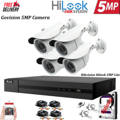 Hikvision CCTV-Kamerasystem 5 MP 4-KANAL DVR HDD Outdoor Zuhause/Büro Sicherheitsset UK