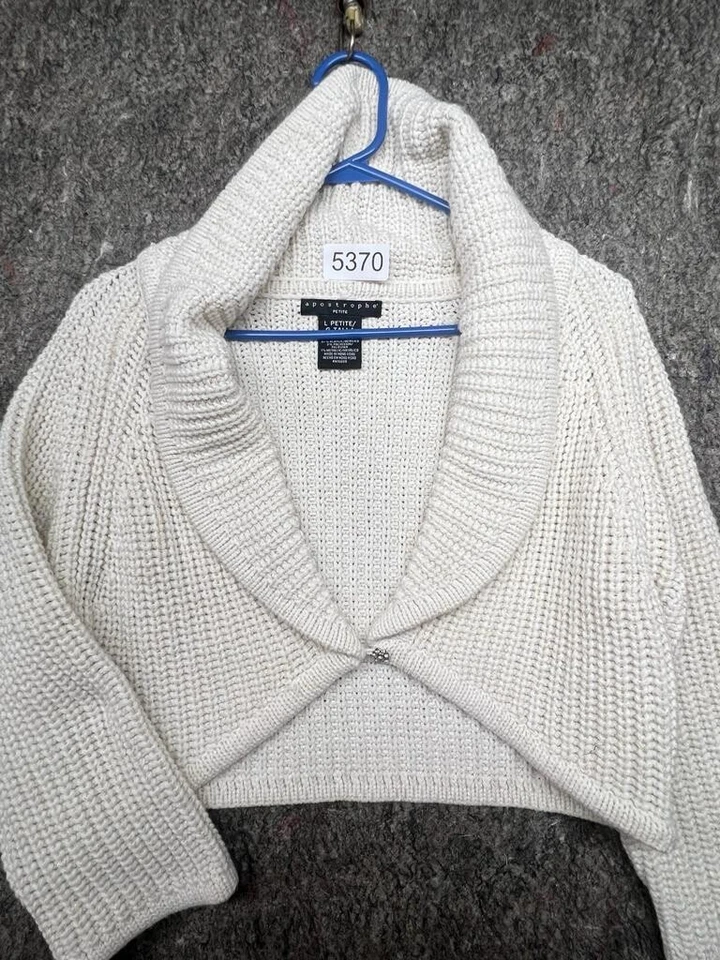 Apostrophe Sweater Beige Knit Wide Collar Crop Petite L 14-16 - Image 2 of 4