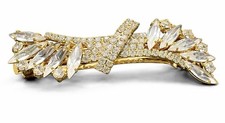 Vintage Rhinestone French Barrette Gold Tone Marquise Crystal Hair Clip