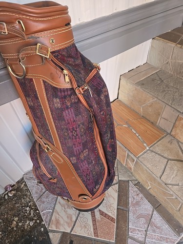 Vintage Daiwa Coach Collection Golf Bag 6-way Brown Leather Hunting Tapestry EUC - Picture 17 of 18