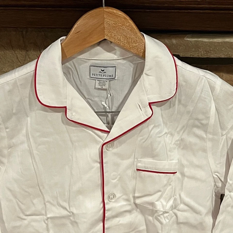 Petite Plume Classic White Cotton Blend Pajamas with Red Piping - Image 3 of 4