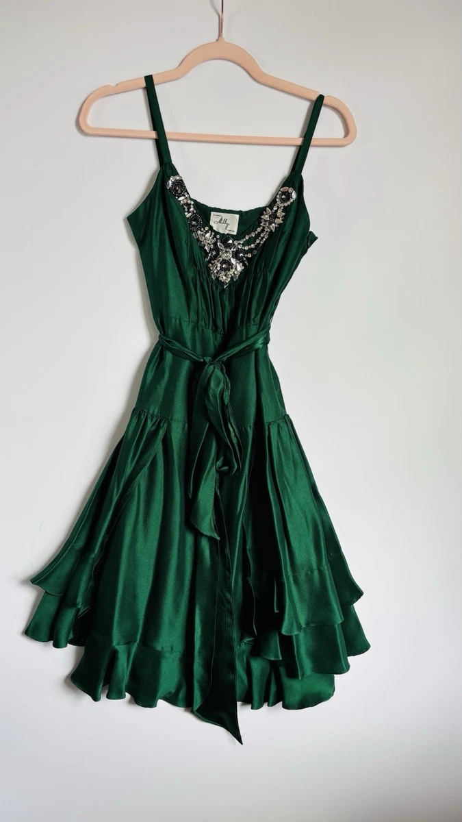 green emerald velvet dress Nia Printed Poplin Dress in Green/White