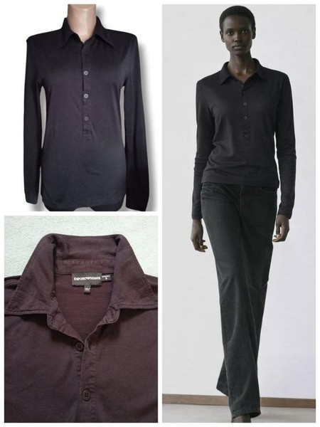 Women Emporio Armani Long Sleeve Polo Brown Silk