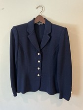 St John Basics Navy Blue Knit Blazer Rhinestone Button Jacket Size 4 Classic