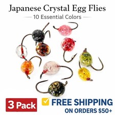 Fly Fishing Crystal Egg Fly #10 Barbed Trout Lure 3 Pack Resin Stream Durable