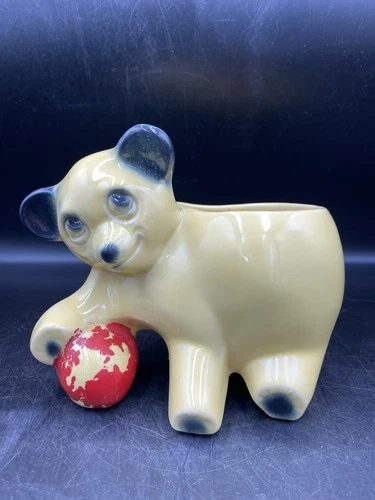 McCoy USA Pottery Cold Painted Bear With Ball Planter