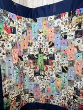 Quilt Blanket 62x68 Patchwork Tied Dark Blue Edge and Back Handmade Multicolor