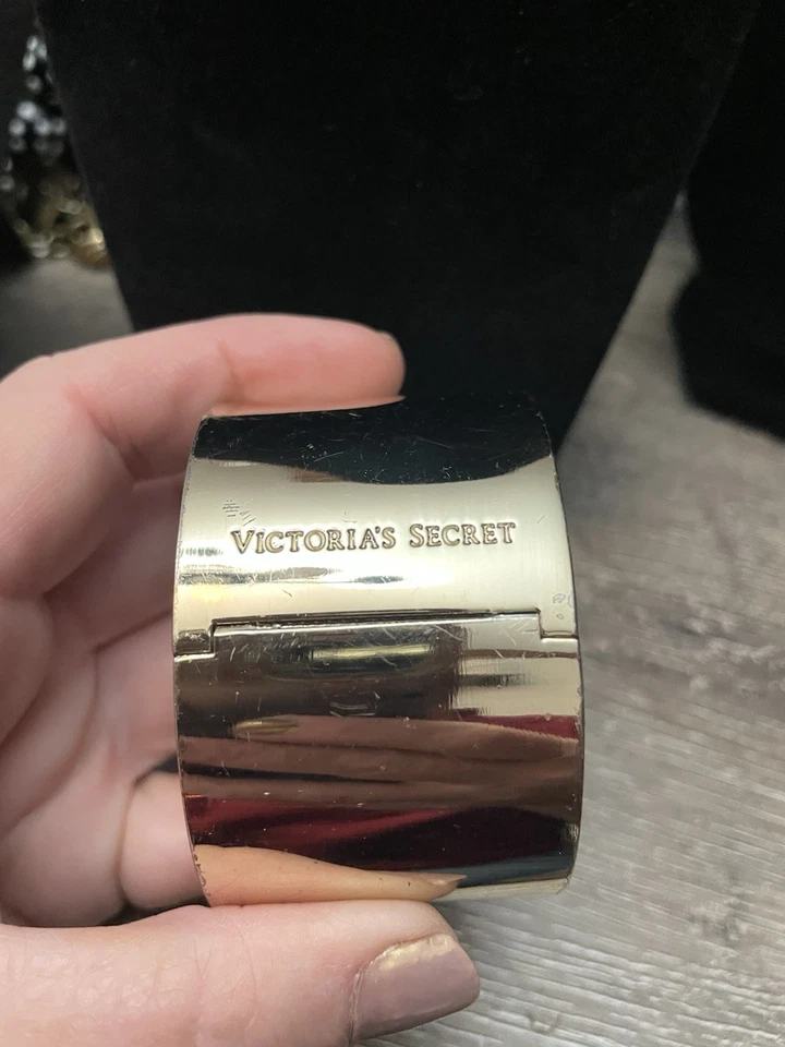 Victoria’s Secret Gold Tone Hinged Cuff Bracelet w/ Rhinestone Studs - Image 3 of 4