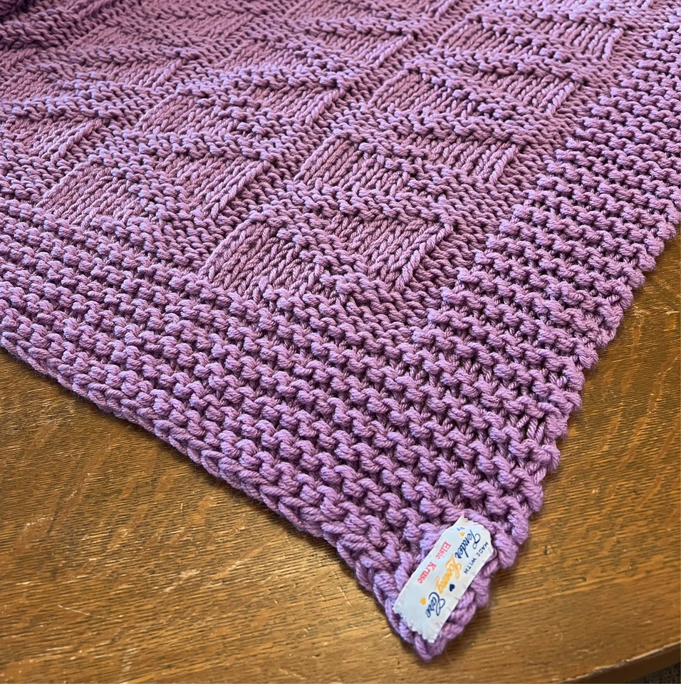 Handmade Knit Crochet Purple Lavender Afghan Throw Blanket 52" x 56" - Image 3 of 4