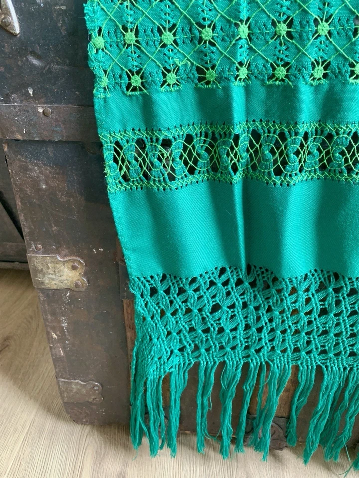 Rebozo Mexicano - Tejido a Mano Deshilado Trabajo Abierto Flecos Largos Tradicional Mexicano Foto 2 de 4