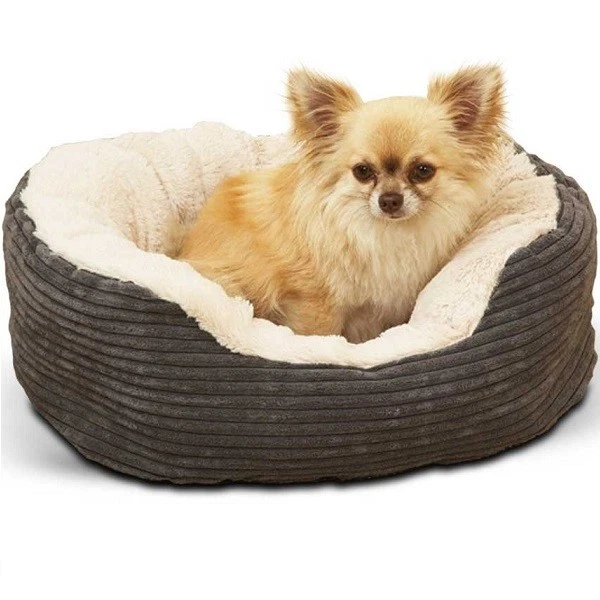 "Cama de palo de rosa jumbo para perro con cable gris suave de felpa ovalada 40 guiños para dormir mascotas 20"" 25"" 32" Foto 3 de 4