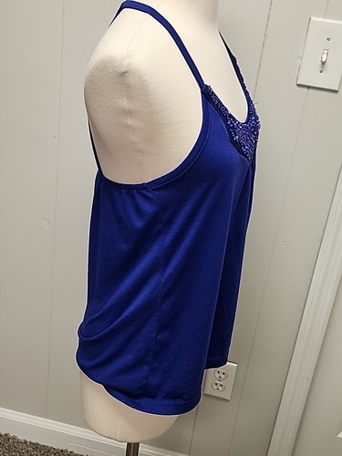 Charlotte Russe Tank Top Blue With Beautiful Beading Bling On Neckline - Picture 4 of 10