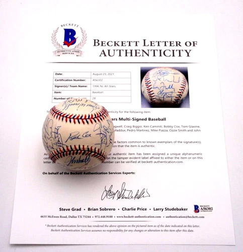 1996 NL ALL STAR TEAM SIGNED BASEBALL AUTOGRAPH BY 28 BONDS PEDRO GWYNN MADDUX+
