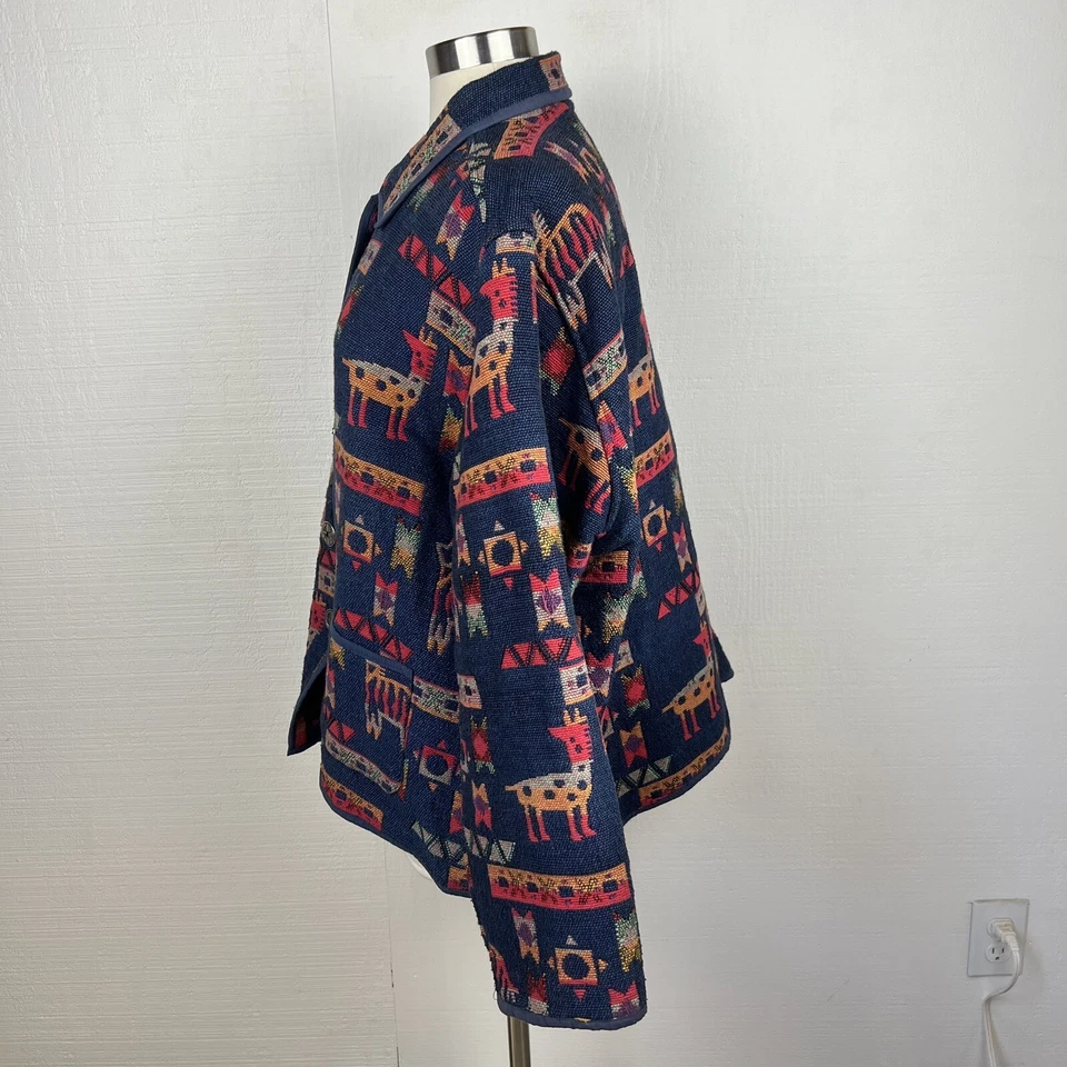 Chaqueta Jane Ashley 2X Mujer Azul Multicolor Estampado Animal Lana Botón Frontal Cuadrada Foto 4 de 4