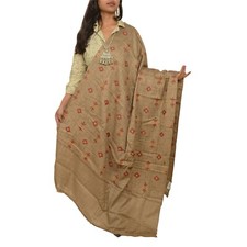 Sanskriti Vintage Brown 100 Pure Woollen Shawl Handmade Kantha Long Throw Stole