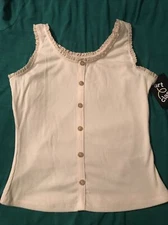Art Class Girls Size Med 7/8 Beige Rib-Knit Button-Front Lace Trim Tank Top NEW