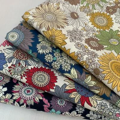 Rose & Hubble 100% Cotton poplin fabric - 60's Sunflower print multicoloured