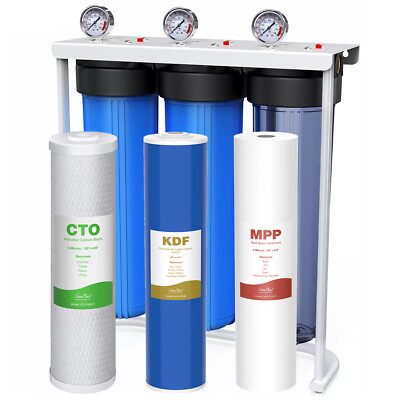 20x4.5'' Big Blue Whole House Water Filter System 3-Stage Reduce Iron & Manganese