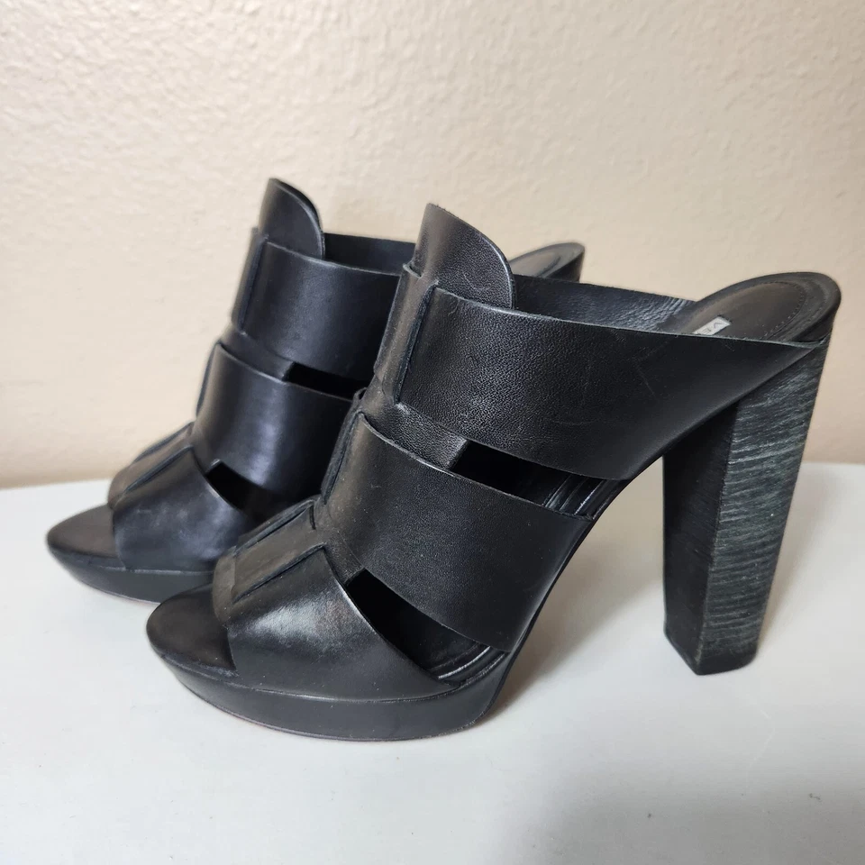 Vera Wang Lavanda Cuero Negro Tirantes Punta abierta Plataforma Bloque Tacones-Talla 8.5 Foto 2 de 4