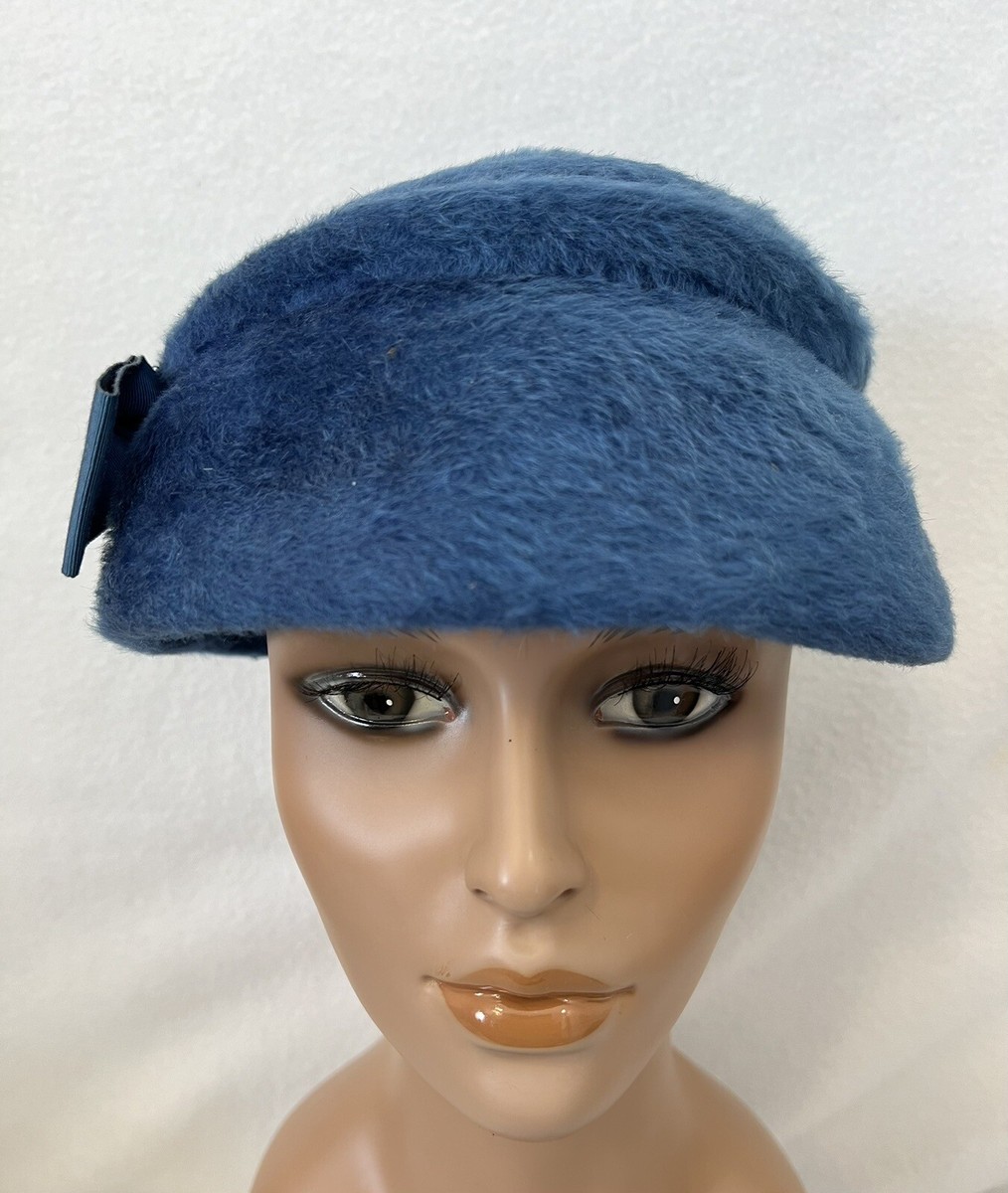 Vintage BETMAR Mystere Sapphire Blue Fur Wide Brim Hat Sz L  display picture 3