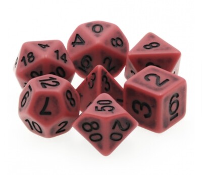 7 Piece Ancient Red Polyhedral Dice Set with Red 3 x 4 Velour Dice Bag 